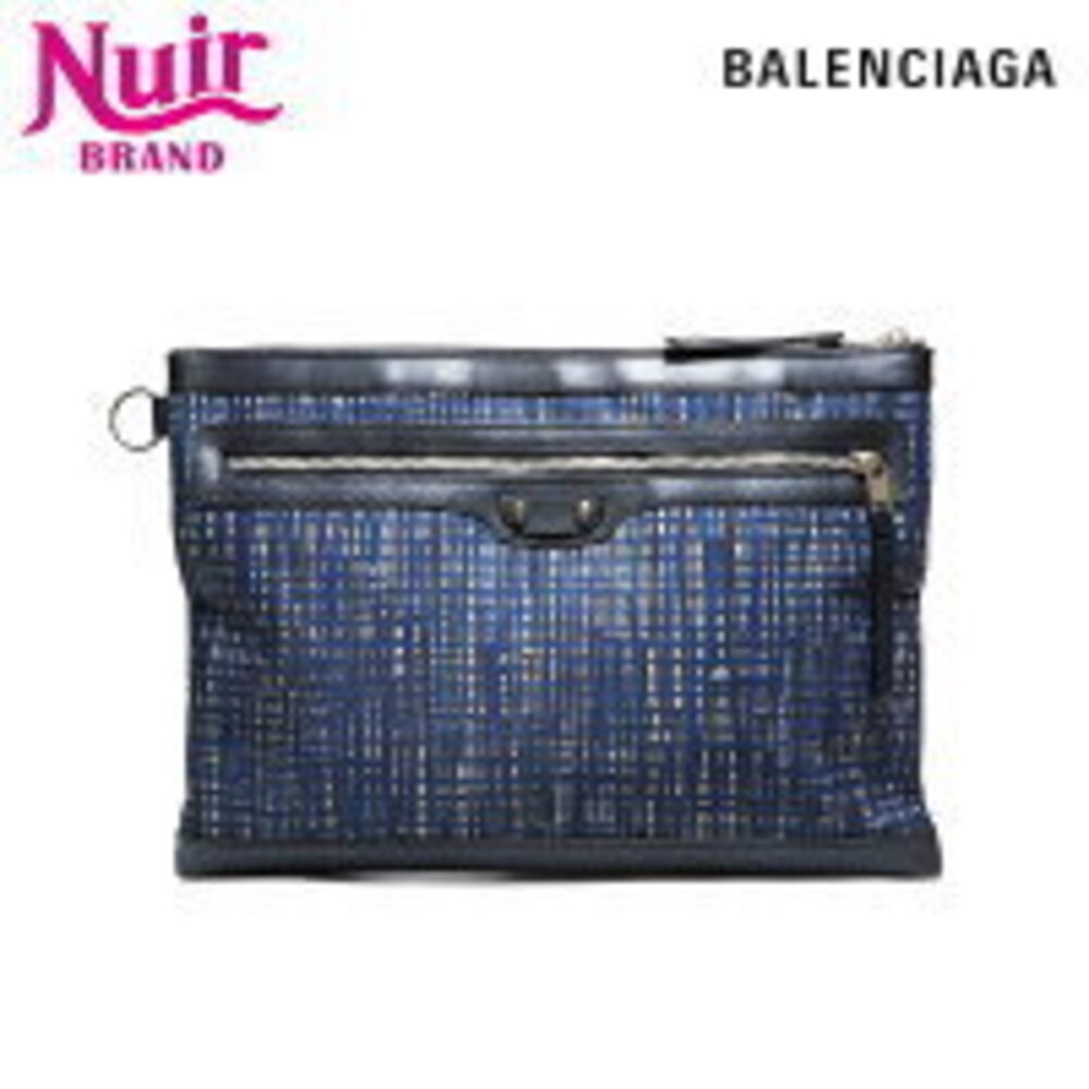 Balenciaga Clip Check Clutch Bag Navy Blue